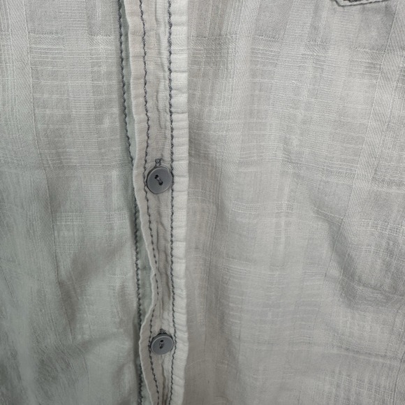 Rustic Blue Shirt Mens L White Button Up Embroidered Cotton Linen - Picture 11 of 11